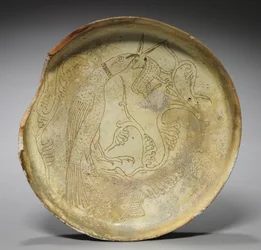 Deep Plate with Hawk, Rabbit, and Foliage