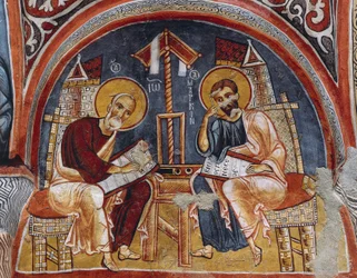 Evangelists Luke and Matthew writing Gospels, Karanlik Kilise (Dark Church)