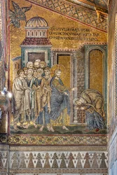 Jesus Healing the Hunchbacked Woman from Her Hump, Byzantine Mosaic, Episodes from the Life of Christ, XII-XIII Centuries