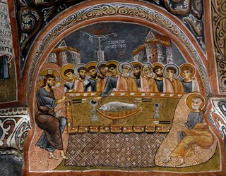 Last Supper, Byzantine fresco (12th century), Karanlik Kilise (Dark Church), Goreme