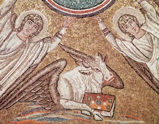 The calf, symbol of the evangelist Luke (detail of mosaic, 494-519)