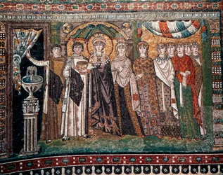 Empress Theodora with her court of two ministers and seven women, c.547 AD