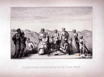 Homer Singing to the People on the Chian Strand, engraved by B.Barloccini, 1849