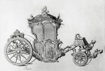 Design for rococo carriage, engraving