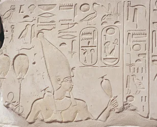 Egypt, Karnak, Red Chapel of Hatshepsut, Relief of Wine Offering to Hatshepsut