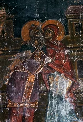 Fresco of saints in the Church of Agios Ioannis Prodromos, Margarites, Crete, Greece