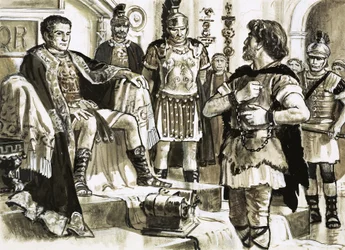 Caractacus confronts Emperor Claudius