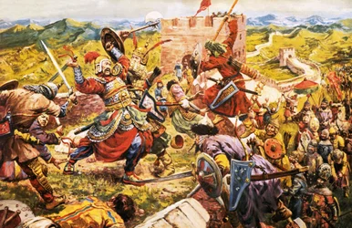 Mongol Soldiers Breaking Through the Great Wall of China