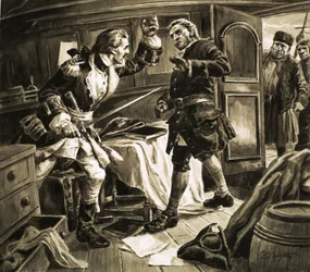 Sword in Hand, the Spanish Coastguard Captain Lunged at Captain Jenkins