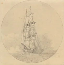 A Brig Under Sail Seen from the Front