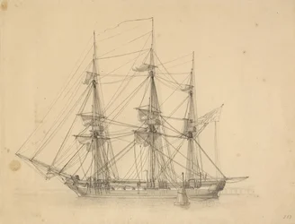 The Corvette Flora, Moored at the Fleet Anchorage, Drying Sails