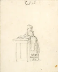 Little Girl Standing on a Stool by a Table