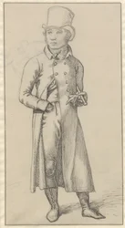 Portrait of a Standing Man with a Cane Under His Left Arm
