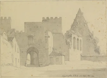 View of Porta S. Paolo and Pyramid of Caius Cestius from the city side, Rome