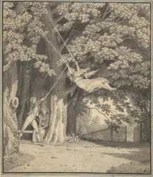 The Woodlands by Skjoldnæsholm with a Young Man Who Swings a Young Girl
