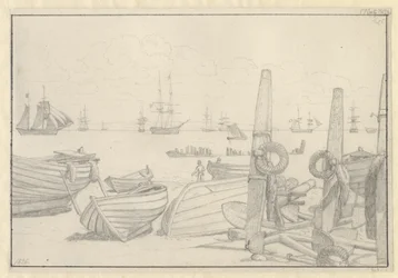 View from the Beach South of Helsingør towards the Guard Ship, the Brig "Falster"