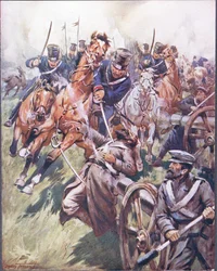 Cossack and Russian reeled from the sabre stroke, illustration from 