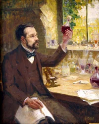 Louis Pasteur studying the fermentation of grape juice