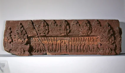 Lintel depicting the myth of the origin of the Linga and coronation of a king