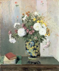 Bouquet of Flowers, Chrysanthemums in a Chinese Vase
