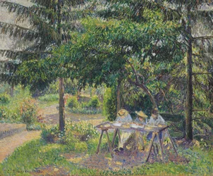Children seated in the garden at Eragny, 1892