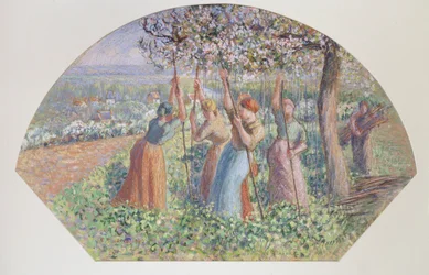 Design for a fan: The pea stakers, 1890