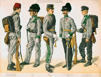 Five Different Uniforms of Soldiers of the Austro