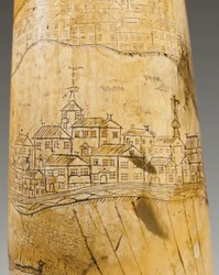 Powder Horn, Engraved with a Map of the St. Lawrence River in the Area of Quebec