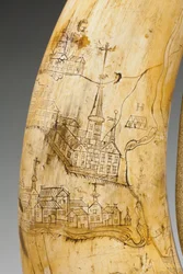 Powder Horn, Engraved with a Map of the St. Lawrence River in the Area of Quebec