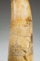 Powder Horn, Engraved with a Map of the St. Lawrence River in the Area of Quebec, c.1759