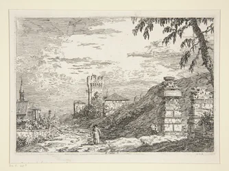Landscape with Tower and Two Ruined Pillars, from the series Views