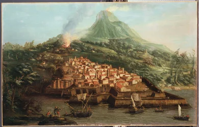 A Volcanic Island with a Harbour and Shipping