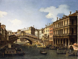 The Rialto Bridge, Venice, from the South with the Embarkation of the Prince of Saxony during his Visit in 1740