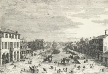 View of Mestre, an Inn at Left and Other Various Buildings Lining the Canal, 1735-46