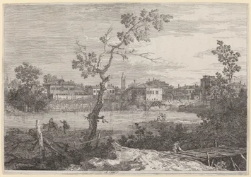 View of a Town on a River Bank