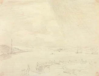 Sketch of a Seaside Landscape with Pier in Foreground, Isle of Wight