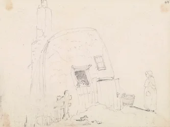 Sketch of a Woman near a Cottage