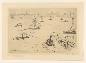 River with Ships Near a City