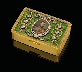 An Imperial presentation snuff-box with a watercolor on ivory miniature of Emperor Nicholas II, c. 1890