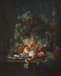 Still Life with Wine Glass, Oysters, Lemon, and Other Fruits