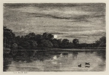 The Peasant Pond at Hellebæk. Moonlight