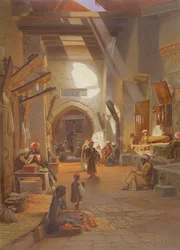 Bazaar at Girgah, one of 24 illustrations produced by G.W. Seitz