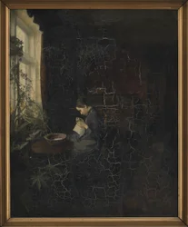 Interior with a Girl Sewing