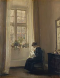 A Girl Sewing in an Interior