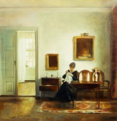 A Woman Sewing in an Interior