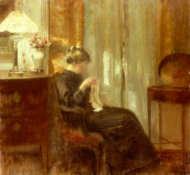 A Woman Sewing in an Interior