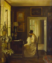 An Interior with a Woman Sewing