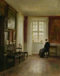 Interior with Woman Sewing