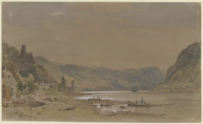 View of Sankt Goarshausen with Maus Castle, the Loreley Rock in the Background