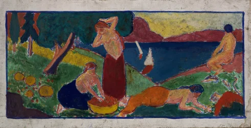 Women in Landscape with Blue Border
